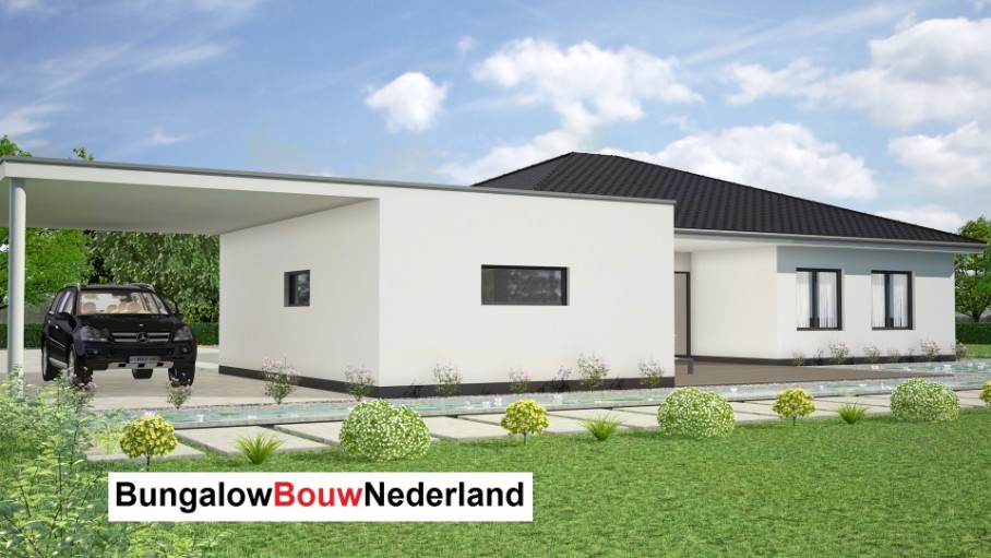 L 132 v2 BUNGALOWBOUW Nederland gelijkvloers met schuin hellend dak staalframebouw 