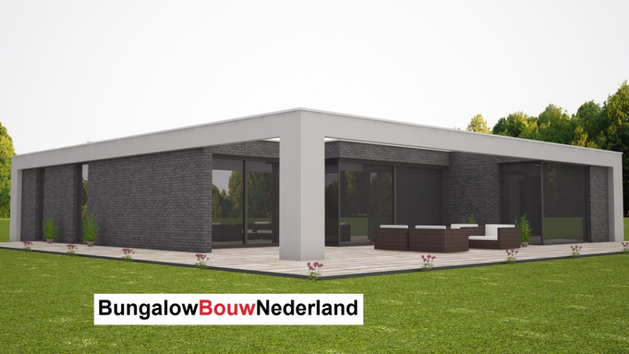 Moderne bungalow met overdekt terras levensloopbestendig in prefab bouwsysteem type L42 Moderne bungalow met overdekt terras levensloopbestendig in prefab bouwsysteem type L42