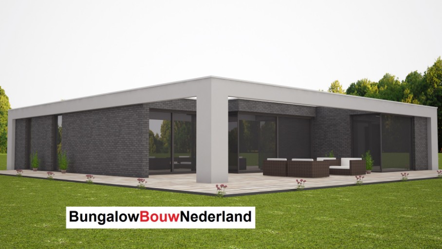Moderne bungalow met overdekt terras levensloopbestendig in prefab bouwsysteem type L42