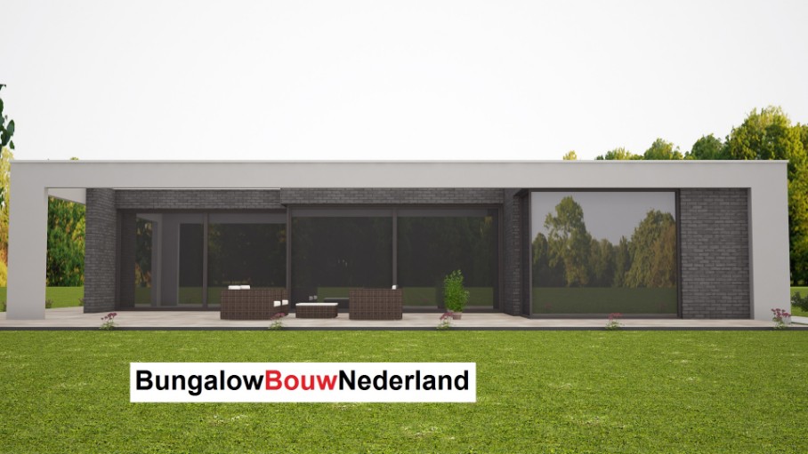 Moderne bungalow met overdekt terras levensloopbestendig in prefab bouwsysteem type L42 Moderne bungalow met overdekt terras levensloopbestendig in prefab bouwsysteem type L42