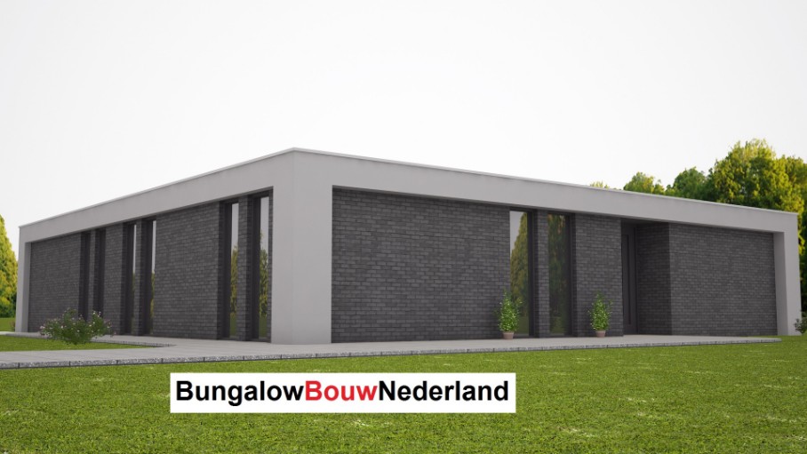 Moderne bungalow met overdekt terras levensloopbestendig in prefab bouwsysteem type L42