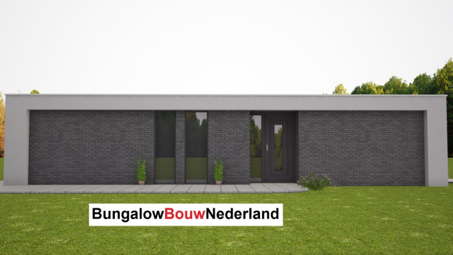 Moderne bungalow met overdekt terras levensloopbestendig in prefab bouwsysteem type L42 Moderne bungalow met overdekt terras levensloopbestendig in prefab bouwsysteem type L42
