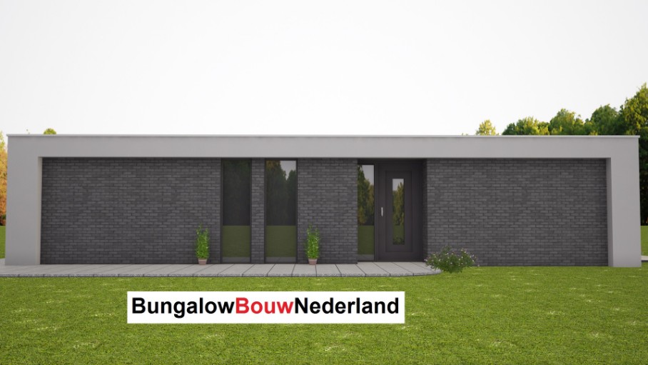 Moderne bungalow met overdekt terras levensloopbestendig in prefab bouwsysteem type L42