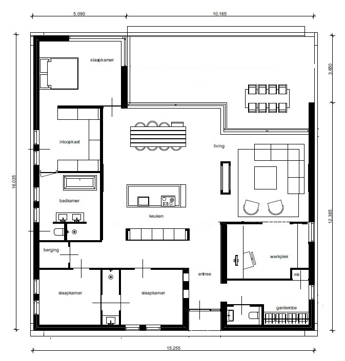Moderne bungalow met overdekt terras levensloopbestendig plattegrond indeling type L42 Moderne bungalow met overdekt terras levensloopbestendig plattegrond indeling type L42