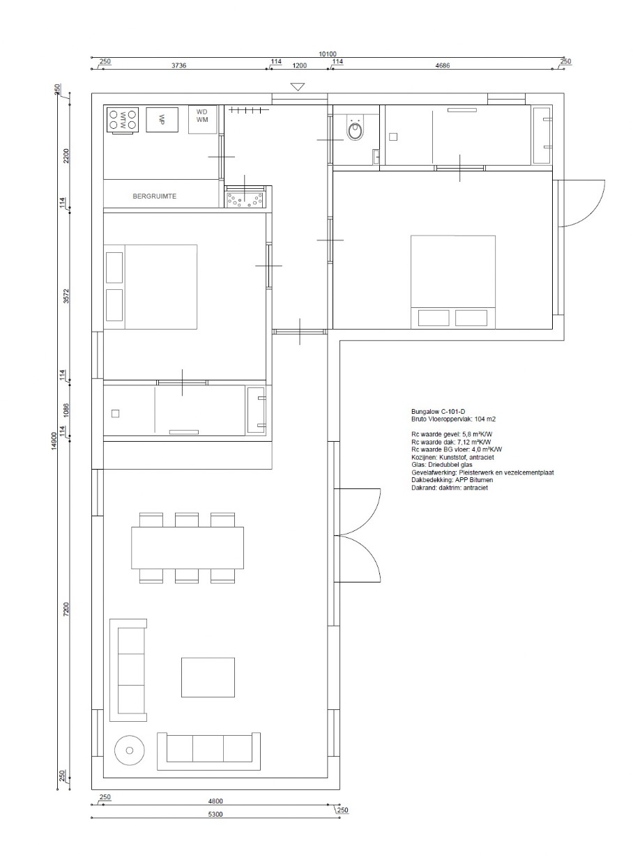 C101 D 104 m2 plattegrond bungalow goedkoper bouwen met staalframe C101 D 104 m2 bungalow goedkoper bouwen met staalframe
