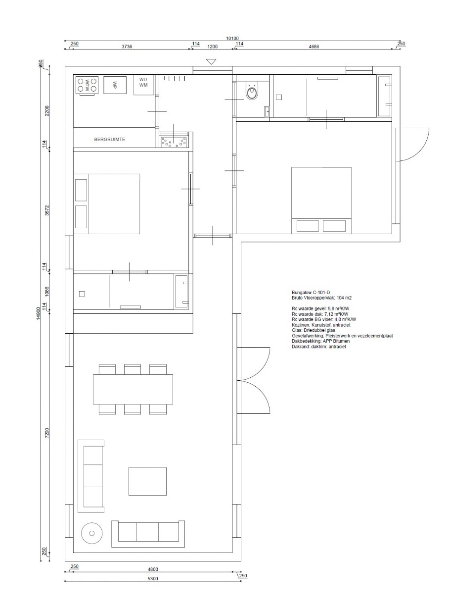 C101 D 104 m2 bungalow goedkoper bouwen met staalframe