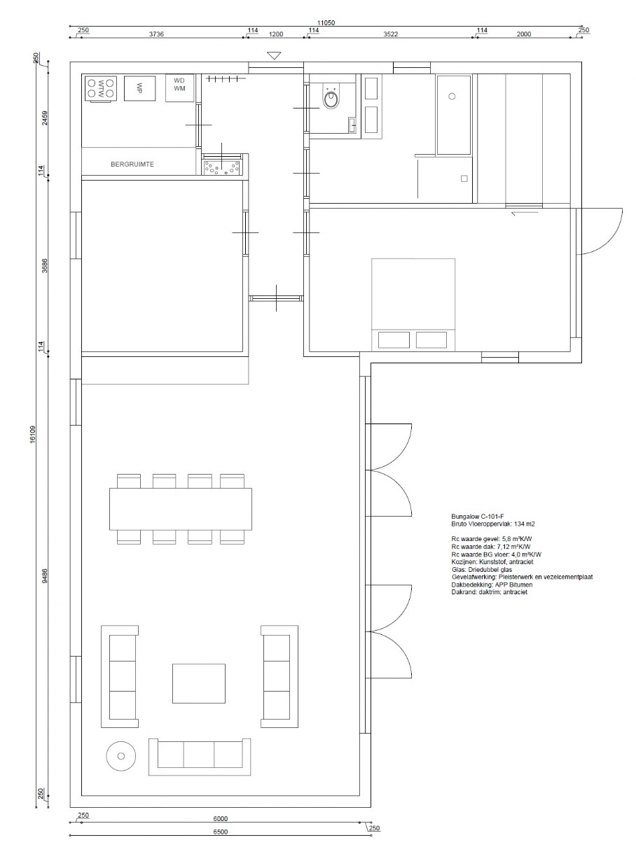 C101 F 134 m2 plattegrond bungalow goedkoper bouwen met staalframe C101 F 134 m2 plattegrond bungalow goedkoper bouwen met staalframe