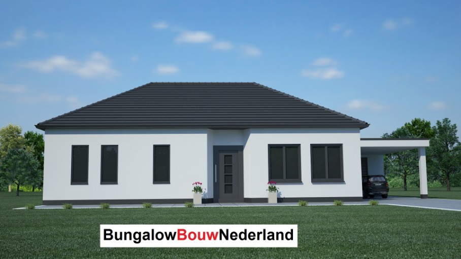 Semibungalow met hellend dak en kap carport en garage type L12 