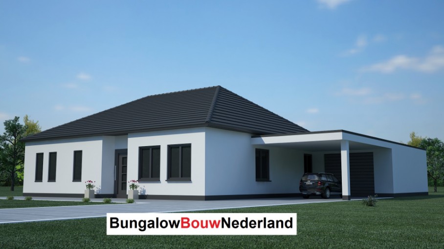 Semibungalow met hellend dak en kap carport en garage type L12 Semibungalow met hellend dak en kap carport en garage type L12