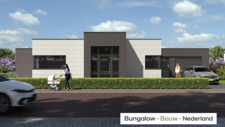 Moderne levensloopbestendige bungalow type A-192 met plat dak van BungalowBouw Nederland, gebouwd met een energiezuinige en circulaire bouwmethode.