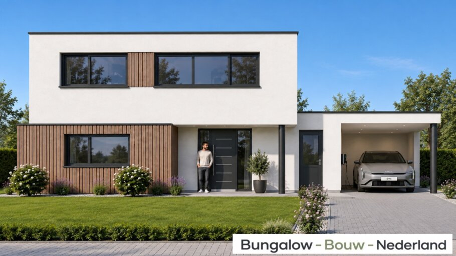 Moderne kubistische woning H-392 met plat dak en twee bouwlagen