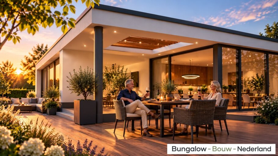 Moderne gelijkvloerse bungalow L-39 met plat dak, hoge entree en geïntegreerde carport