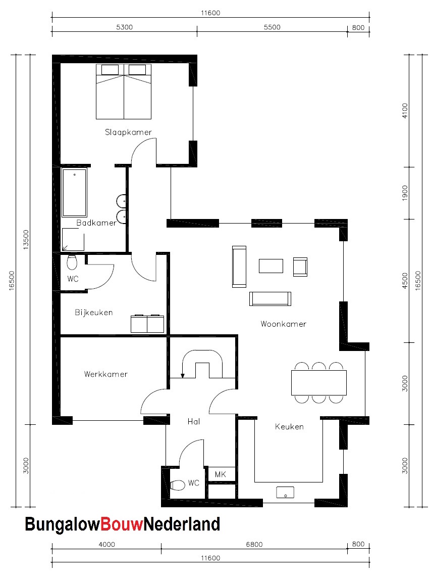 bugalow type L83 gelijkvloers met overdekt terras Bungalowbouwnederland.nl