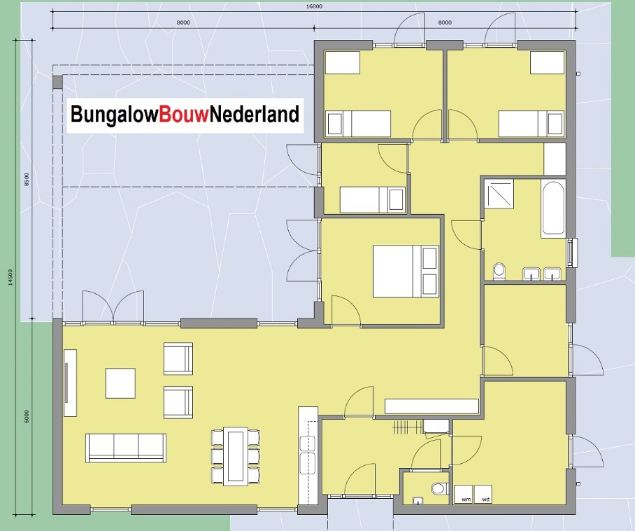 bungalow L vorm ontwerp met overdekt terras type L36 plattegrond indeling bungalow L vorm ontwerp met overdekt terras type L36 plattegrond indeling