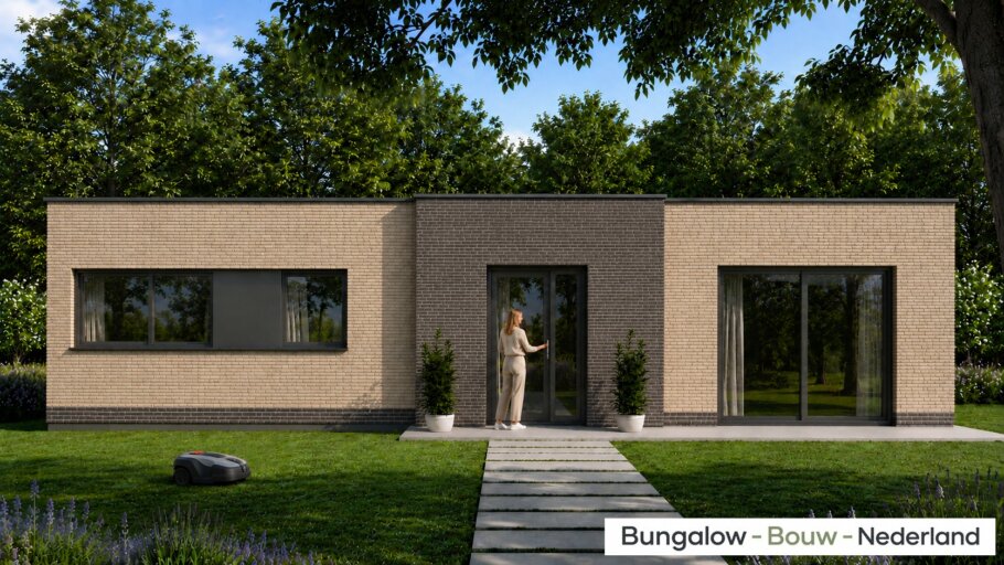 Moderne levensloopbestendige bungalow L-163 met 2 slaapkamers en plat dak.