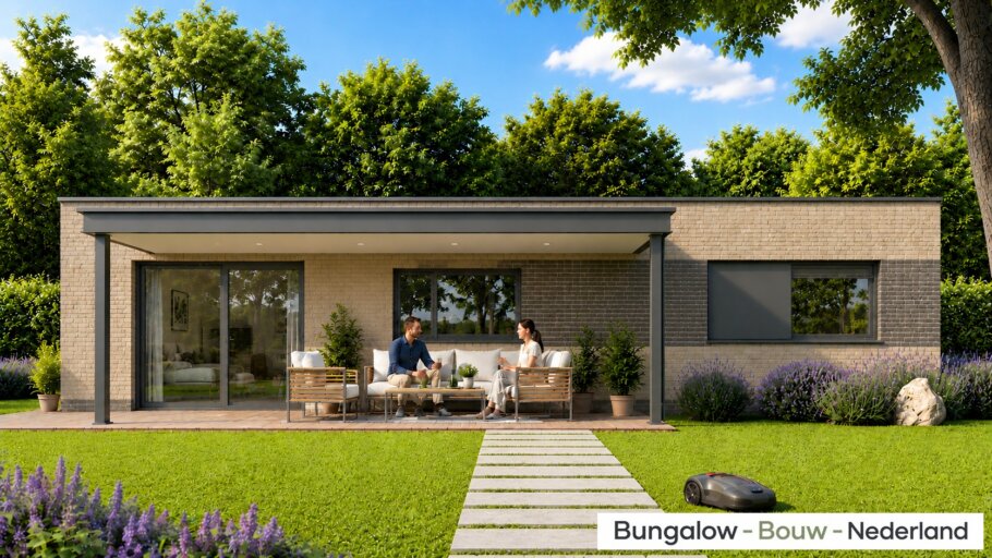 Moderne levensloopbestendige bungalow L-163 met 2 slaapkamers en plat dak.