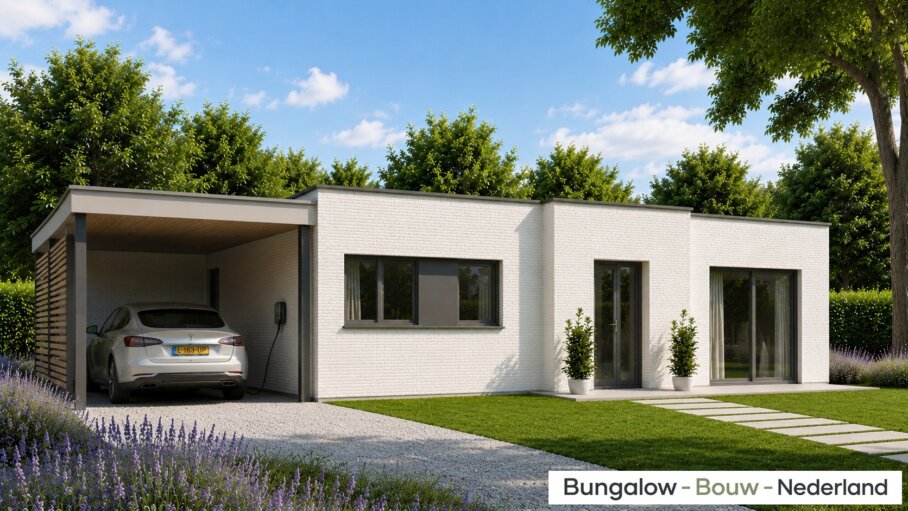 Moderne levensloopbestendige bungalow L-163 met 2 slaapkamers en plat dak.