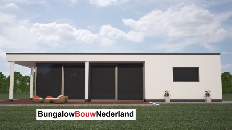 bungalow catalogus bouw plat dak overdekt buitenterras en gelijkvloers type L75 