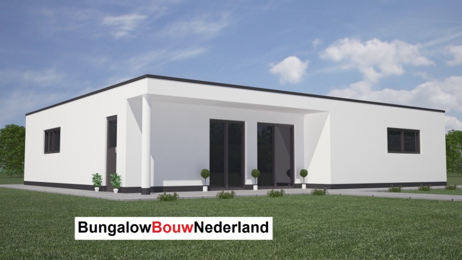 bungalow catalogus bouw plat dak overdekt buitenterras en gelijkvloers type L75 