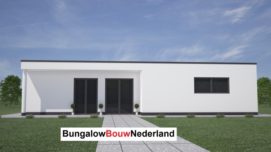bungalow catalogus bouw plat dak overdekt buitenterras en gelijkvloers type L75 
