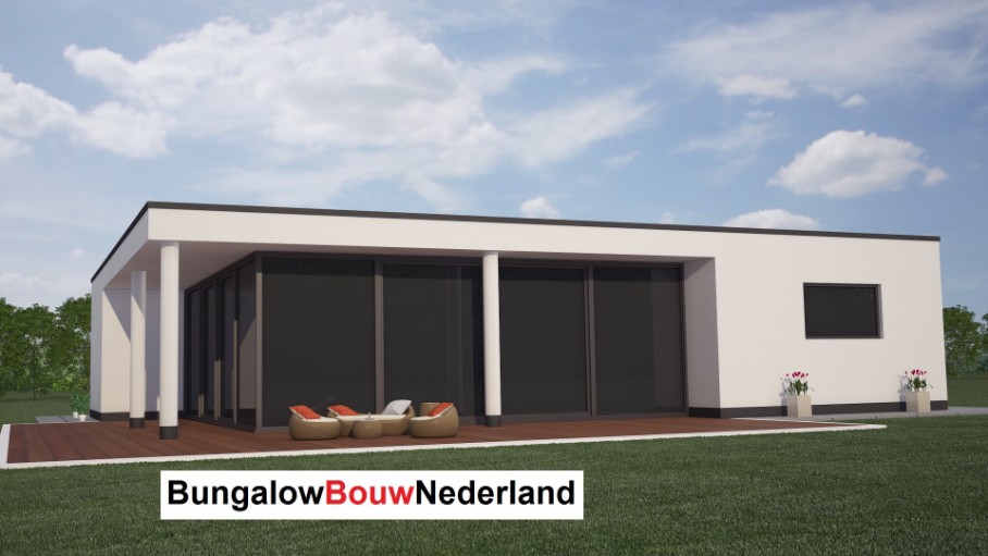 bungalow catalogus bouw plat dak overdekt buitenterras en gelijkvloers type L75 
