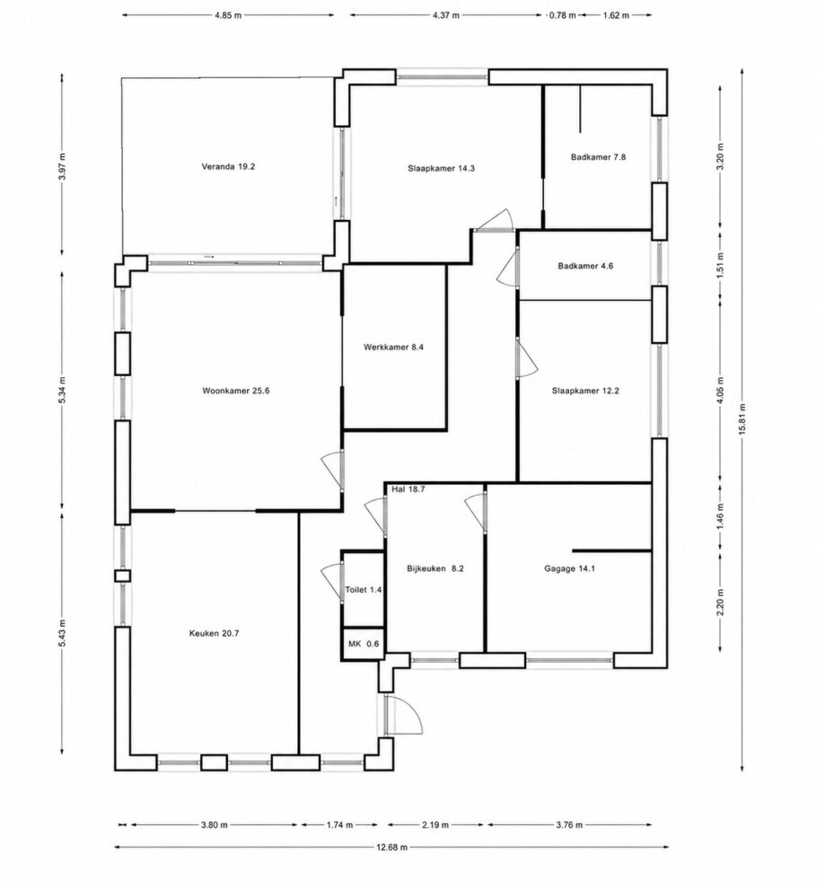 Plattegrond en indeling gelijkvloerse woning type  L-196
