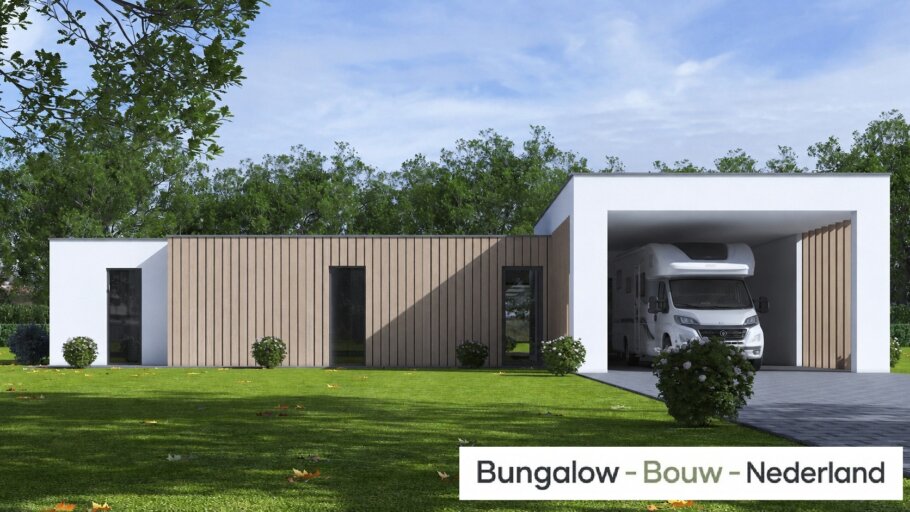 Moderne levensloopbestendige bungalow L-168 met plat dak en hoge campercarport