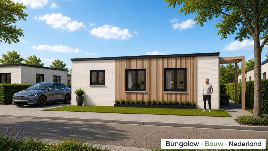 bekijk de moderne gelijkvloerse bungalow L-60 met plat dak in diverse efficiente indelingen