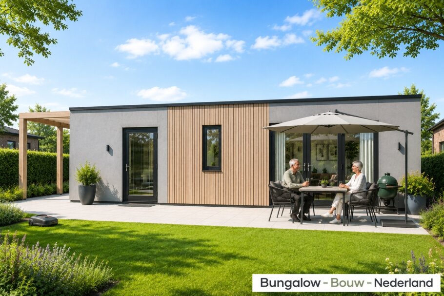 bekijk de moderne gelijkvloerse bungalow L-60 met plat dak in diverse efficiente indelingen