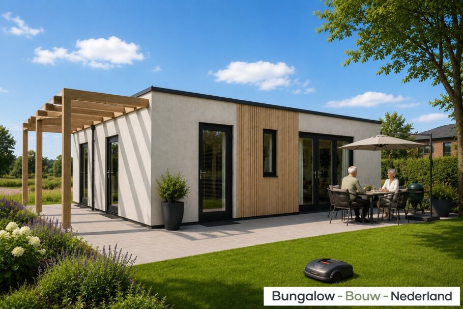 bekijk de moderne gelijkvloerse bungalow L-60 met plat dak in diverse efficiente indelingen