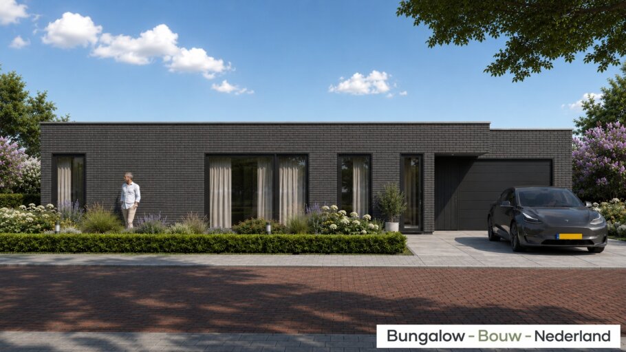 Moderne gelijkvloerse bungalow L-191 met overdekt terras en garage