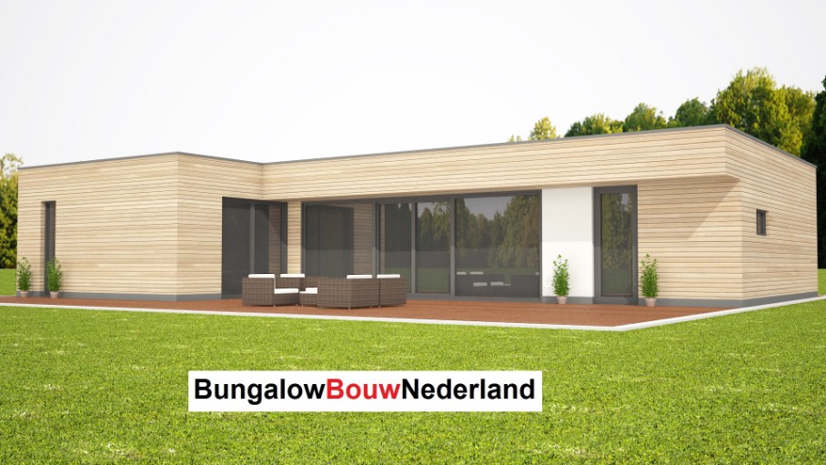 bungalow ontwerpkosten  en bouwkosten overstek boven pui plat dak type L90