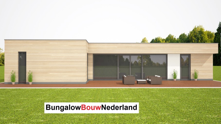 bungalow ontwerpkosten  en bouwkosten overstek boven pui plat dak type L90