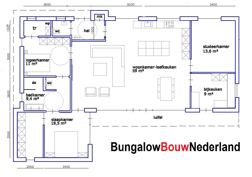 bungalow ontwerpkosten en bouwkosten overstek boven pui plat dak type L90 bungalow ontwerpkosten en bouwkosten overstek boven pui plat dak type L90