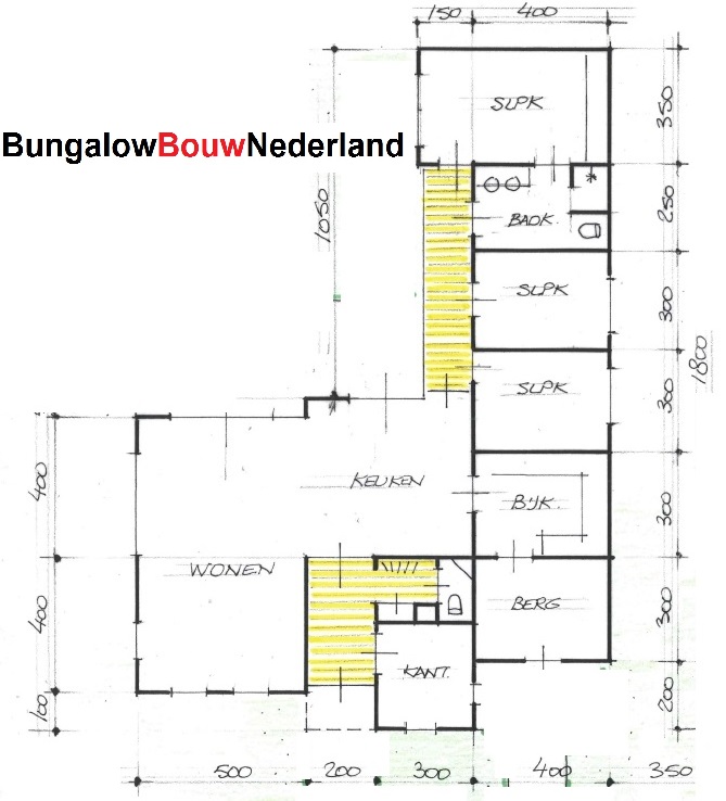 bungalow ontwerp type L41 met ruime woonkamer plattegrond indeling