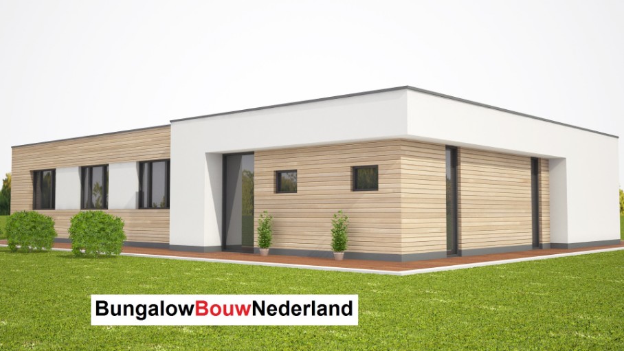 bungalow ontwerpkosten  en bouwkosten overstek boven pui plat dak type L90