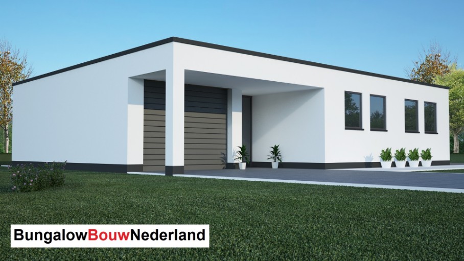 bungalow passiefbouw met overdekt terras schuifpui en garage type L8