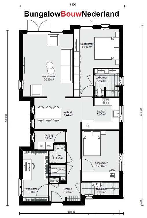 Bungalowbouw-Nederland L62 levensloopbestendige woning ATLANTA Staalframebouw  