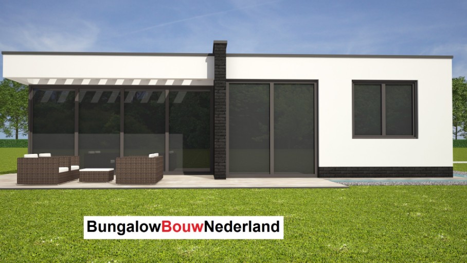 bungalow type L87 ontwerp en bouw energieneutraal overdekt terras in staalframebouw 