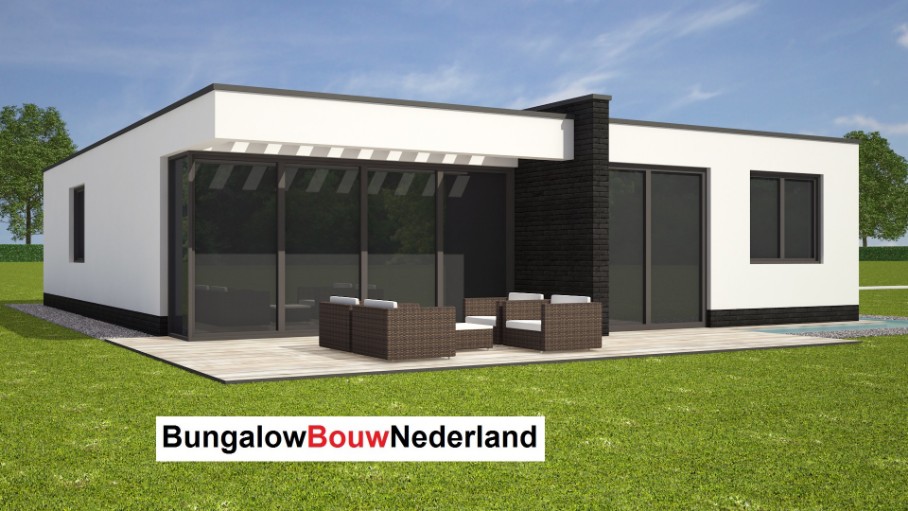 bungalow type L87 ontwerp en bouw energieneutraal overdekt terras in staalframebouw 