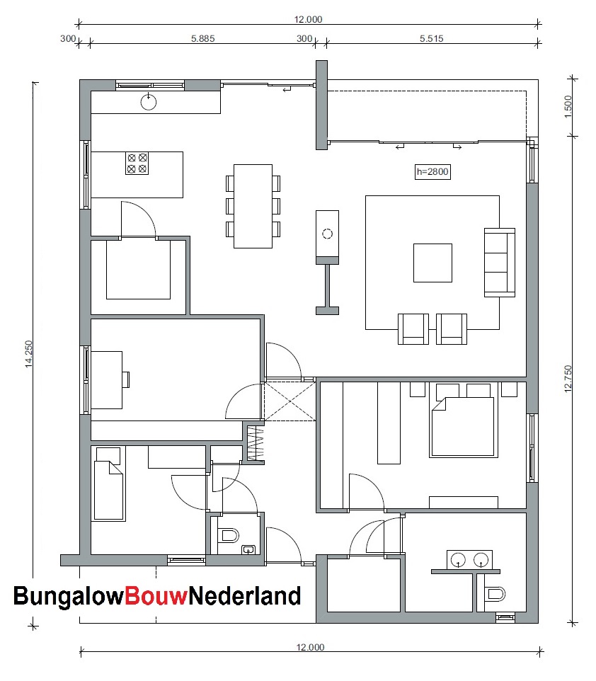 bungalow type L87 ontwerp en bouw energieneutraal plattegrond indeling