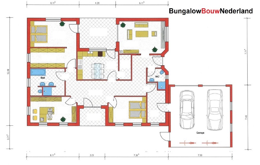 bungalowbouw Nederland  L187 met hellend dak  inpandige wintertuin en grote garage