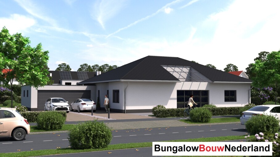bungalowbouw Nederland  L187 met hellend dak  inpandige wintertuin en grote garage