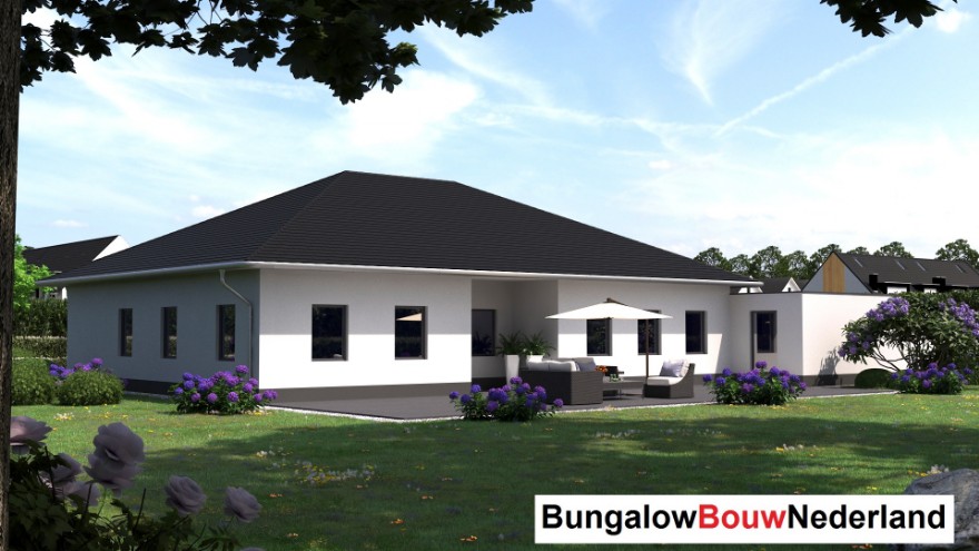 bungalowbouw Nederland  L187 met hellend dak  inpandige wintertuin en grote garage