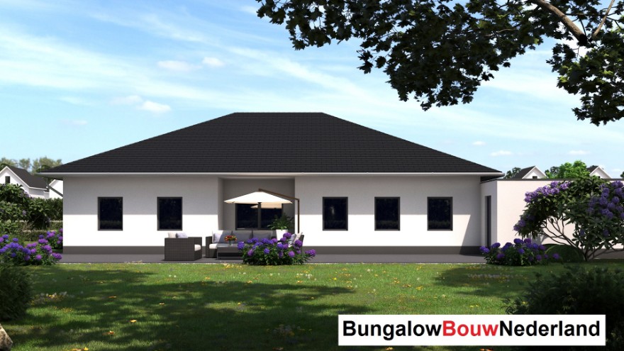 bungalowbouw Nederland  L187 met hellend dak  inpandige wintertuin en grote garage