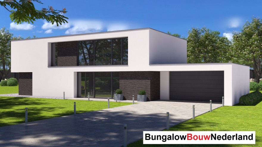 bungalowbouw-nederland H382 moderne kubistische woning Staalframebouw 