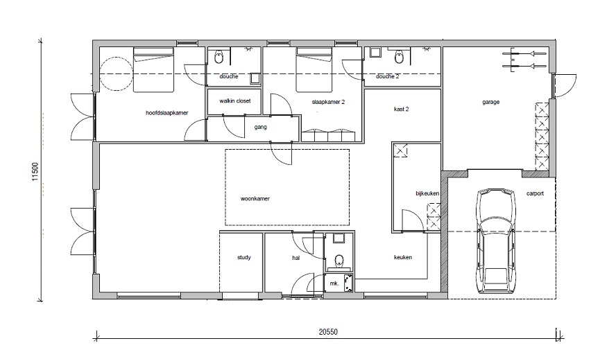 bungalowbouw-nederland grote gelijkvloers wonen inpandige garage L105 