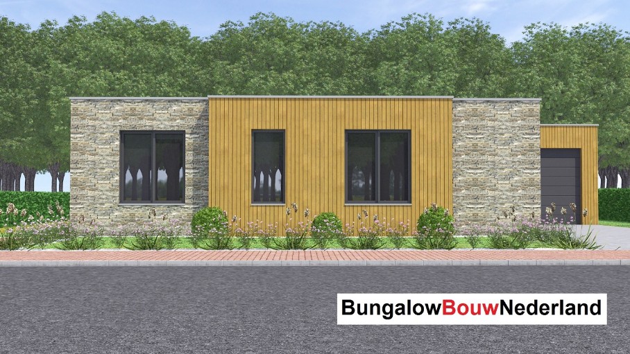 bungalowbouw-nederland levensloopbestendige woning met natuursteen en hout B152