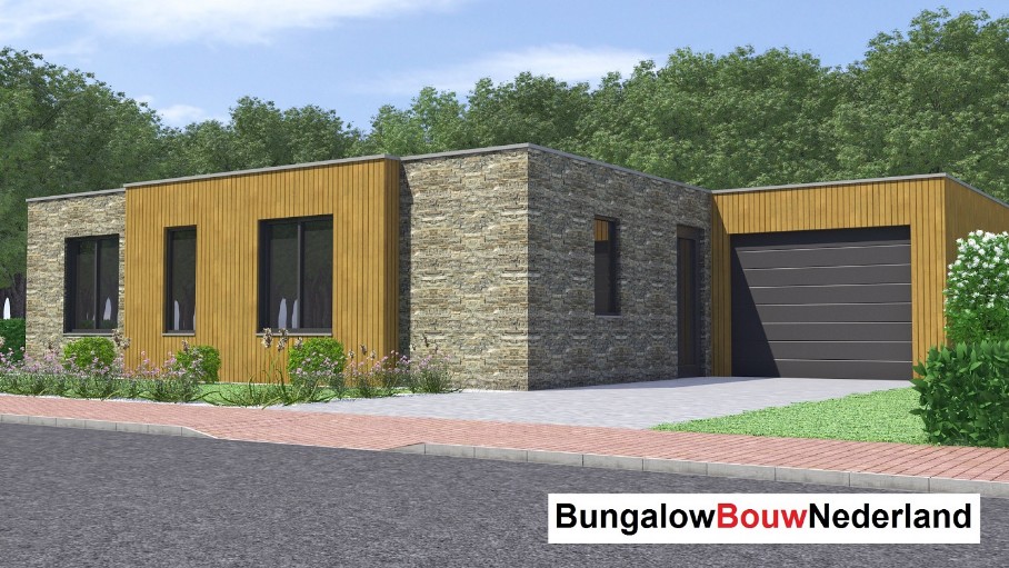 bungalowbouw-nederland levensloopbestendige woning met natuursteen en hout B152