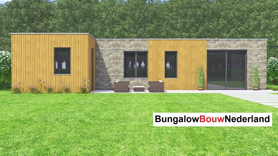 bungalowbouw-nederland levensloopbestendige woning met natuursteen en hout B152